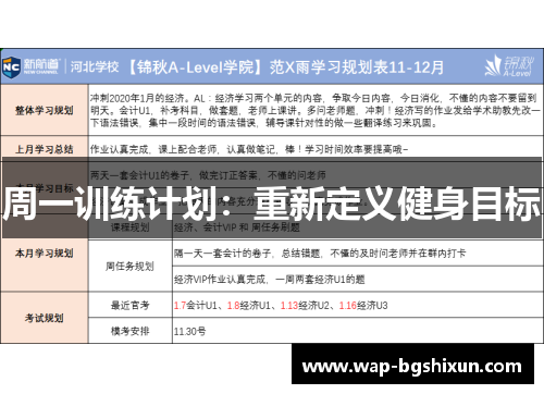 周一训练计划：重新定义健身目标